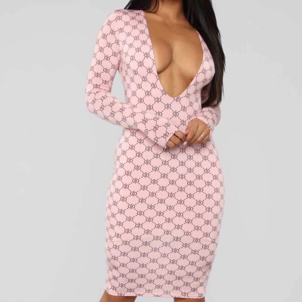 Low V neck Pink Dress